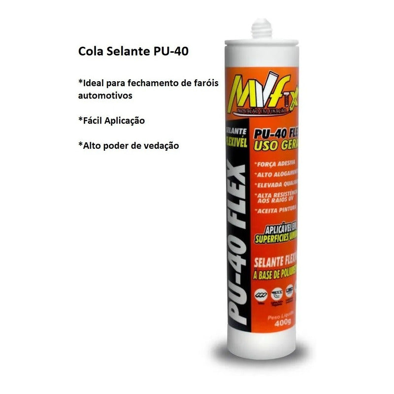 3 Und Cola Vedação Farol Pu-40 Mv Fix Sela Mais 400g Preto